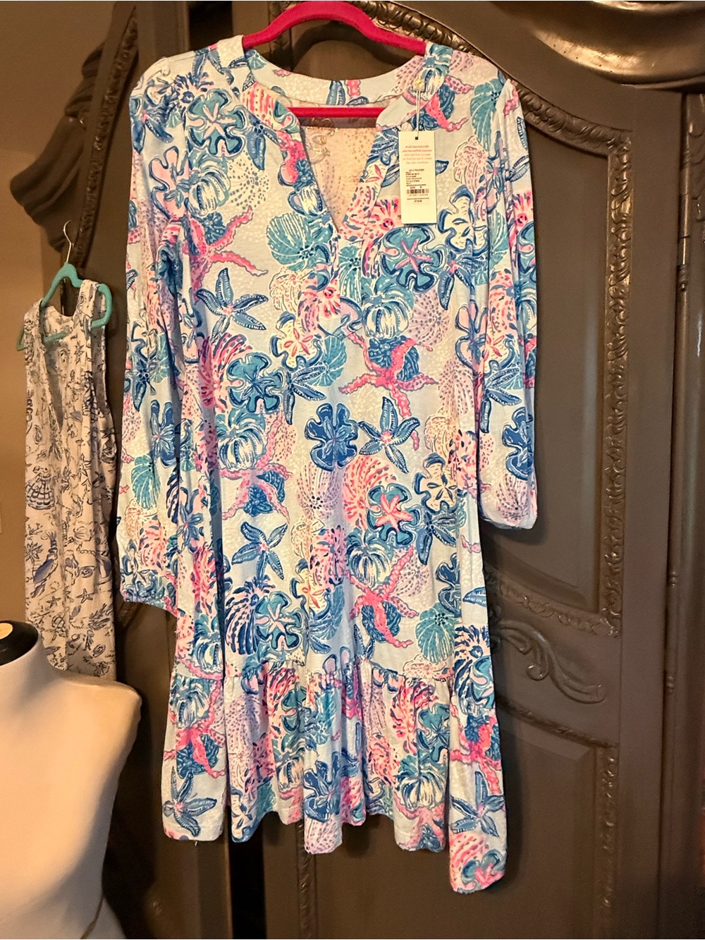 NWT Lilly Pulitzer Blue & Pink Floral Alyssa Long-Sleeve V-Neck Dress